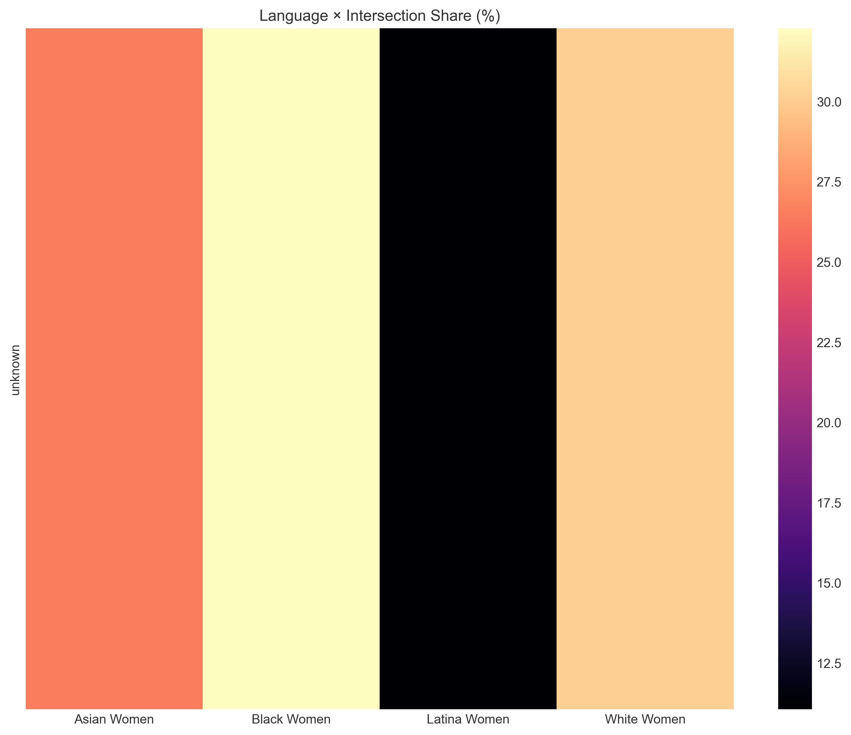 Heatmap showing language distribution across intersectional demographic groups